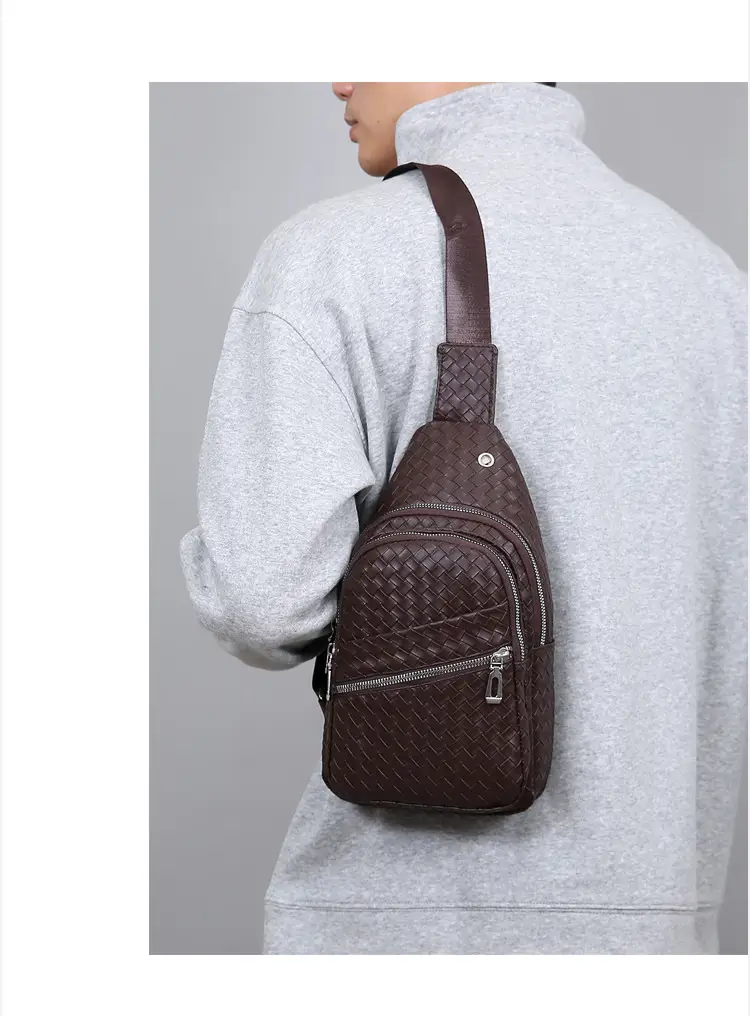 Black Leather Chest Bag for Men Crossbody Shoulder — feature 15