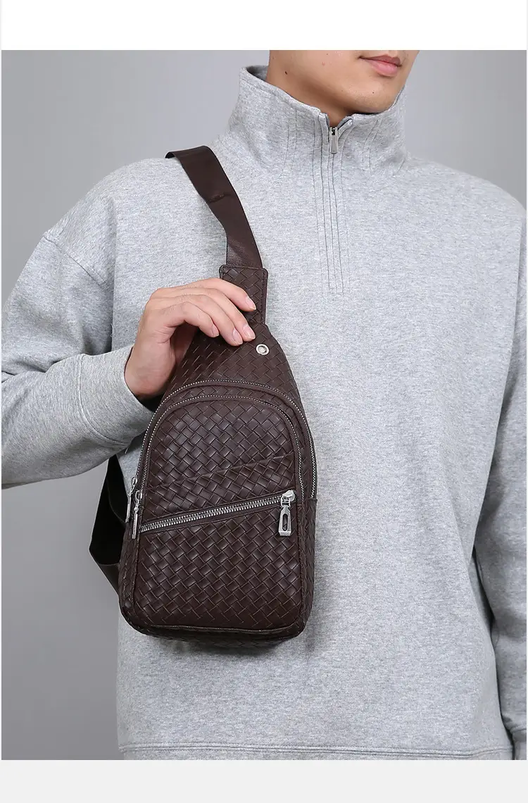 Black Leather Chest Bag for Men Crossbody Shoulder — feature 16
