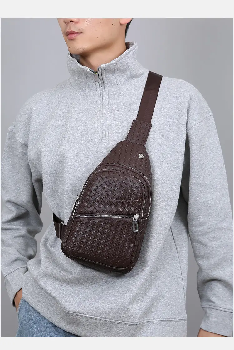 Black Leather Chest Bag for Men Crossbody Shoulder — feature 17