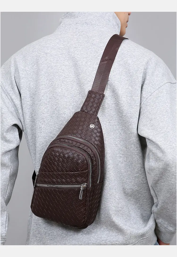 Black Leather Chest Bag for Men Crossbody Shoulder — feature 18