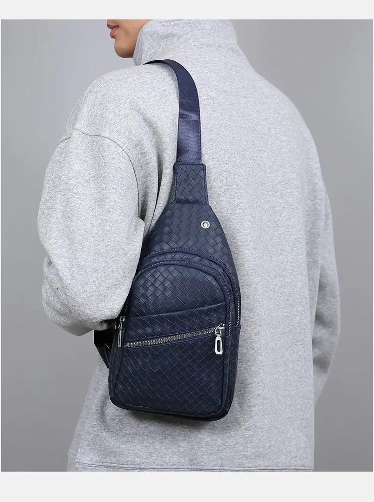 Black Leather Chest Bag for Men Crossbody Shoulder — feature 19