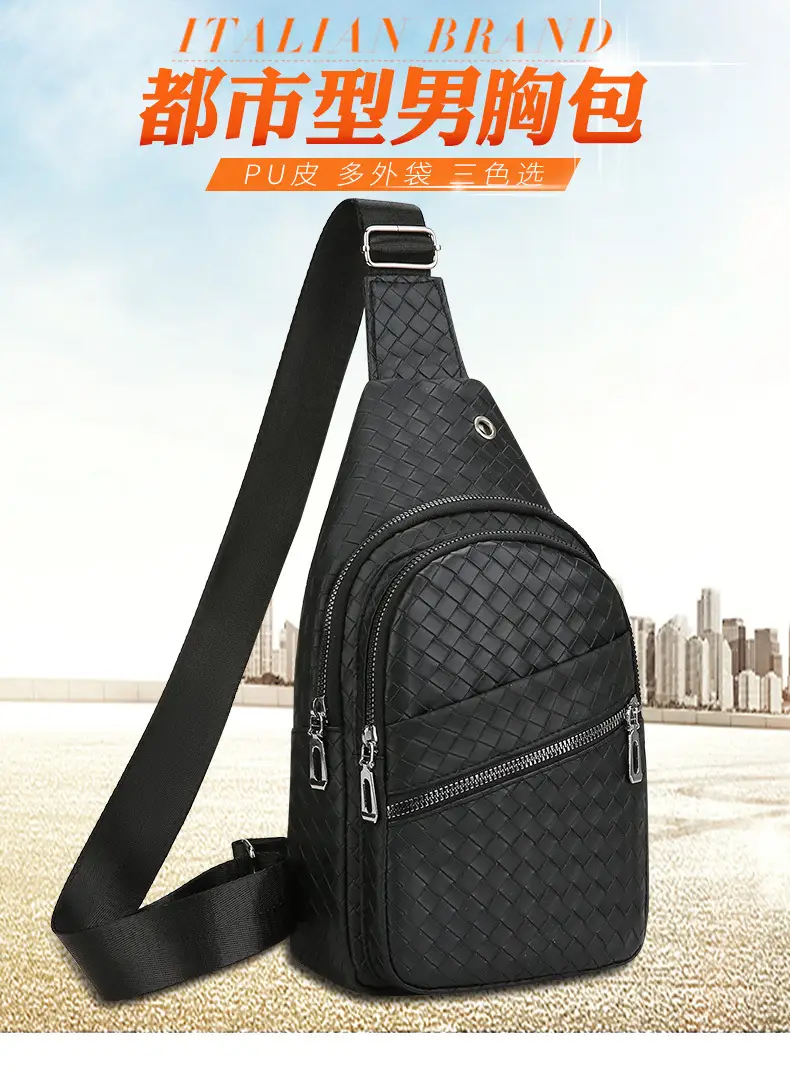 Black Leather Chest Bag for Men Crossbody Shoulder — feature 2