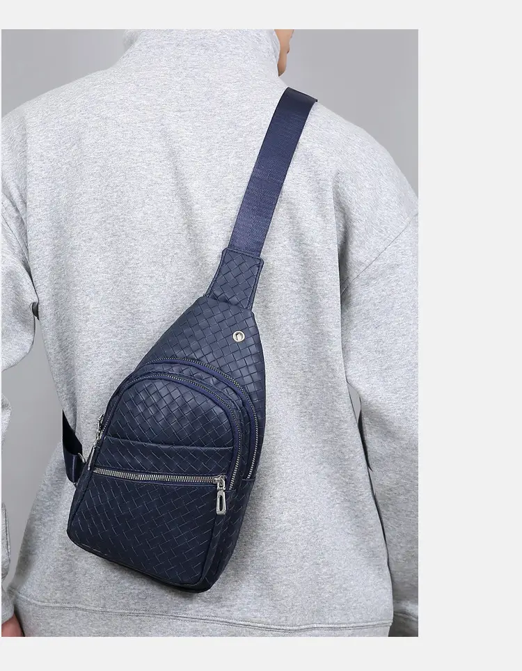 Black Leather Chest Bag for Men Crossbody Shoulder — feature 21