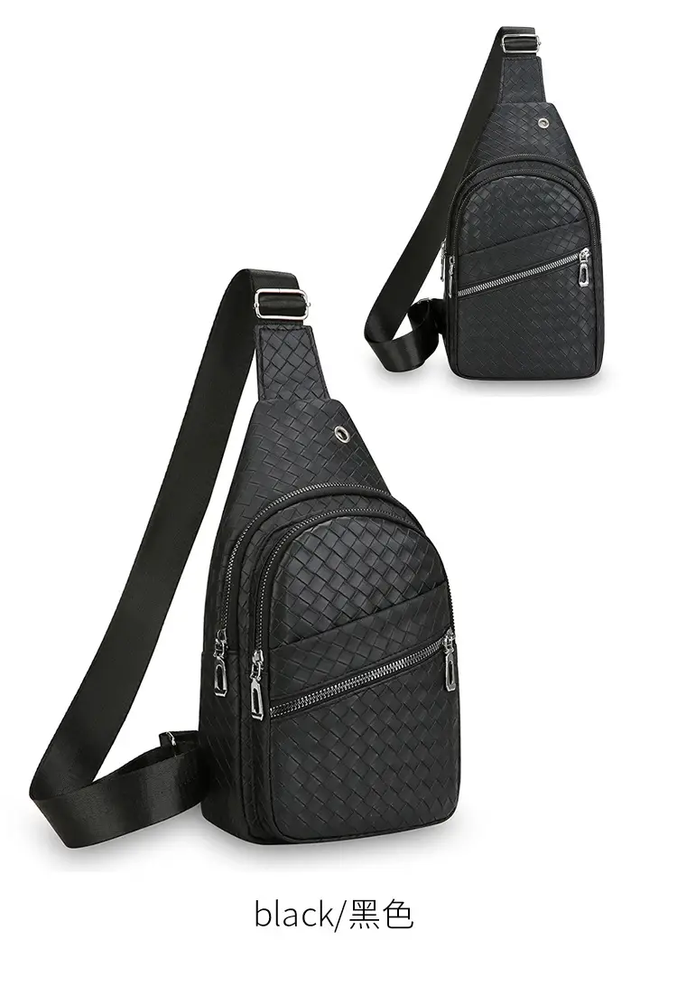 Black Leather Chest Bag for Men Crossbody Shoulder — feature 24