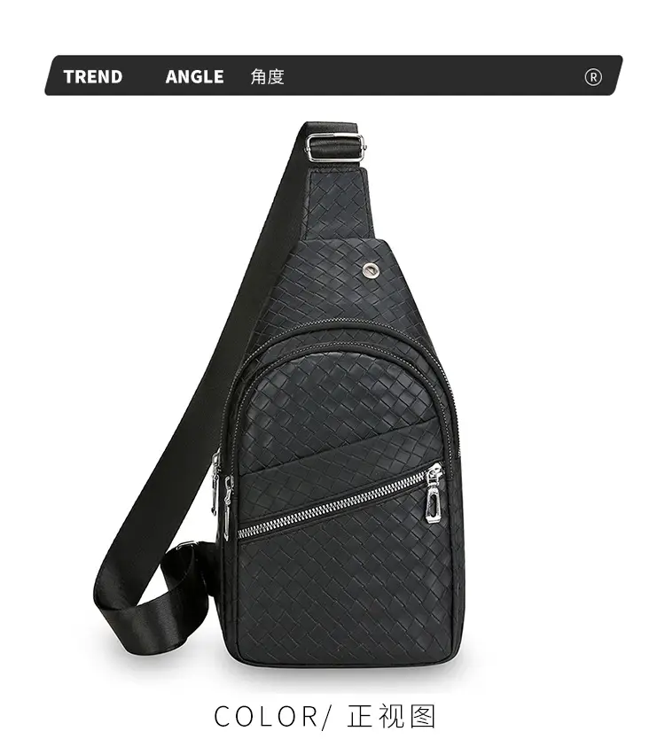 Black Leather Chest Bag for Men Crossbody Shoulder — feature 25