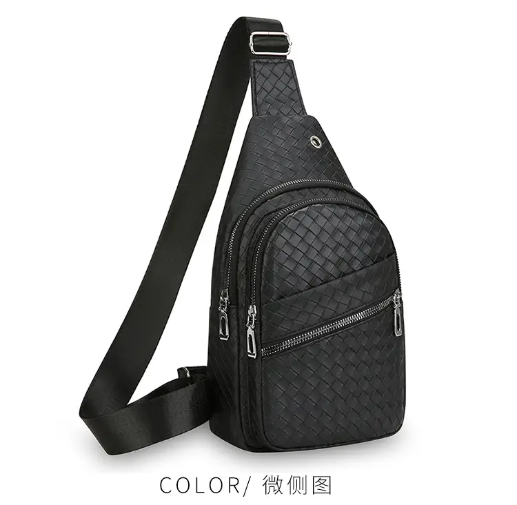Black Leather Chest Bag for Men Crossbody Shoulder — feature 26