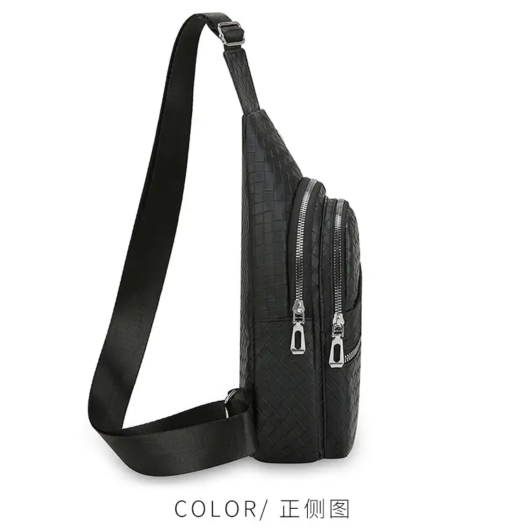 Black Leather Chest Bag for Men Crossbody Shoulder — feature 27