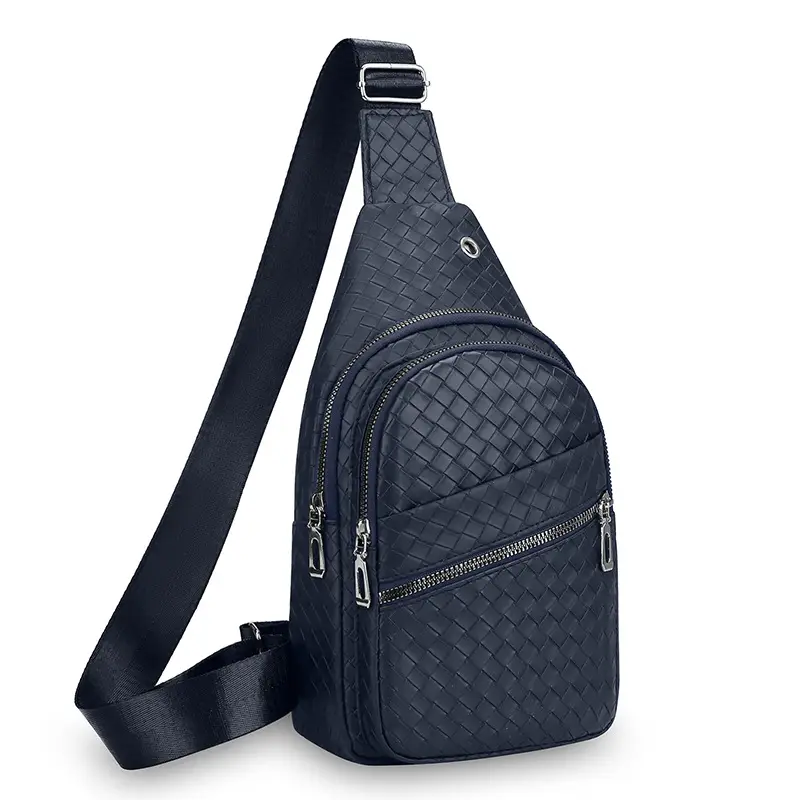 Black Leather Chest Bag for Men Crossbody Shoulder