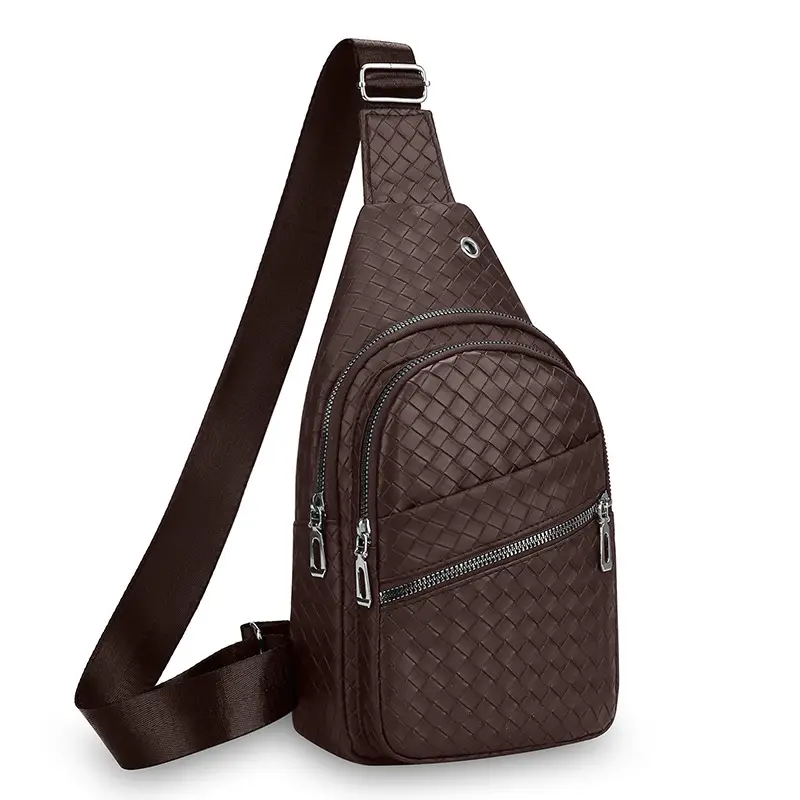 Black Leather Chest Bag for Men Crossbody Shoulder