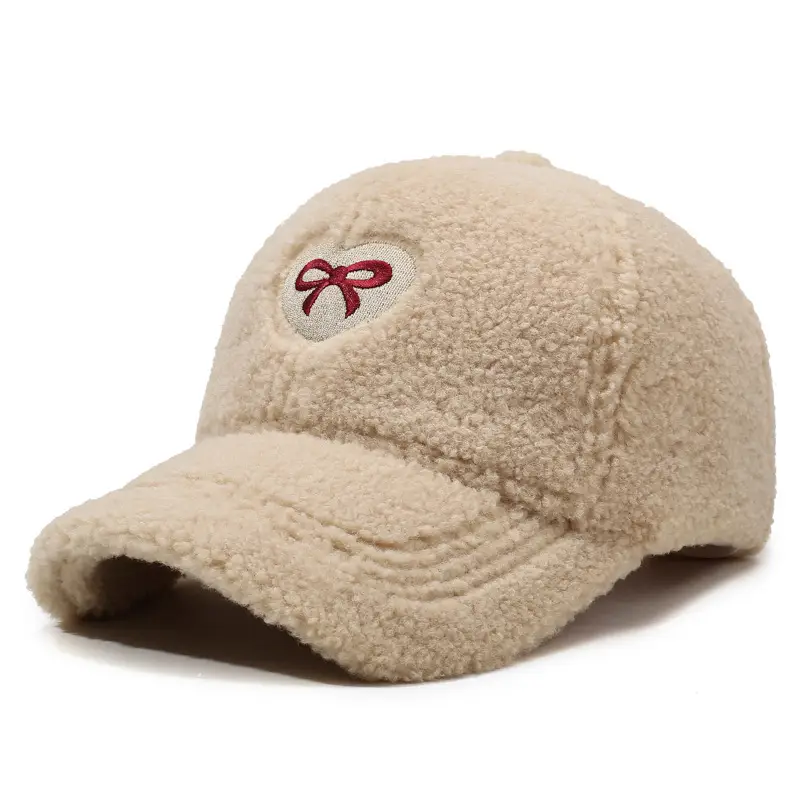 Winter Women's Lamb Wool Bow Cap Beige