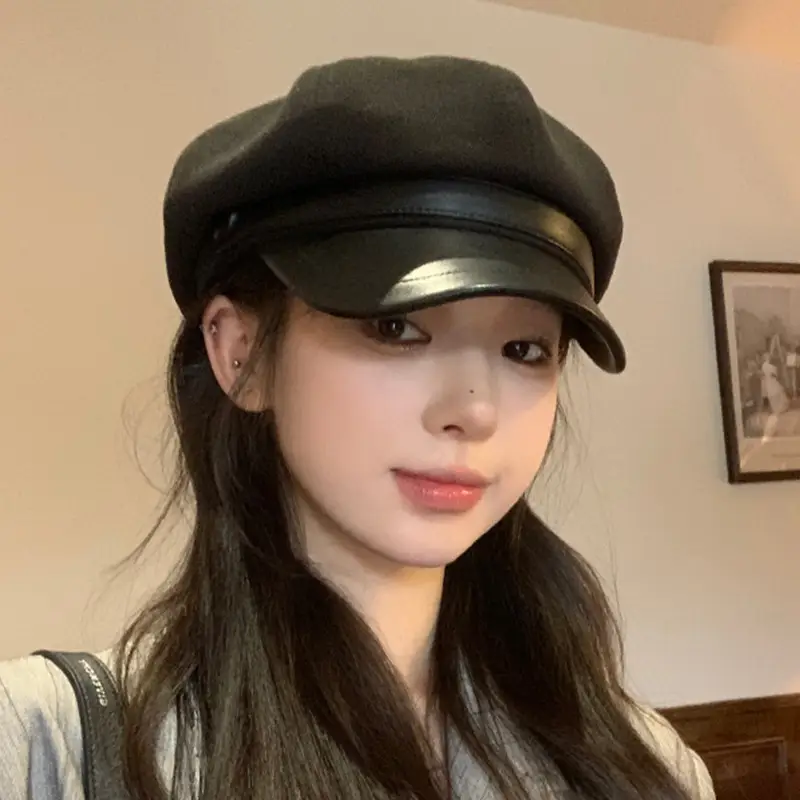 Japanese Style Woolen Beret for Women Large Cap Beige - Image 5