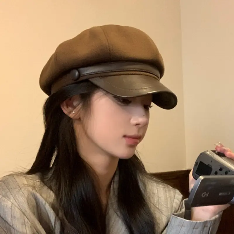 Japanese Style Woolen Beret for Women Large Cap Beige - Image 6