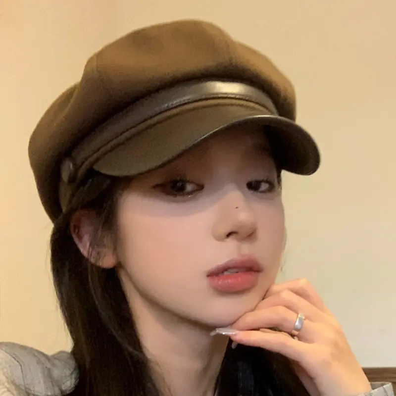 Japanese Style Woolen Beret for Women Large Cap Beige - Image 8