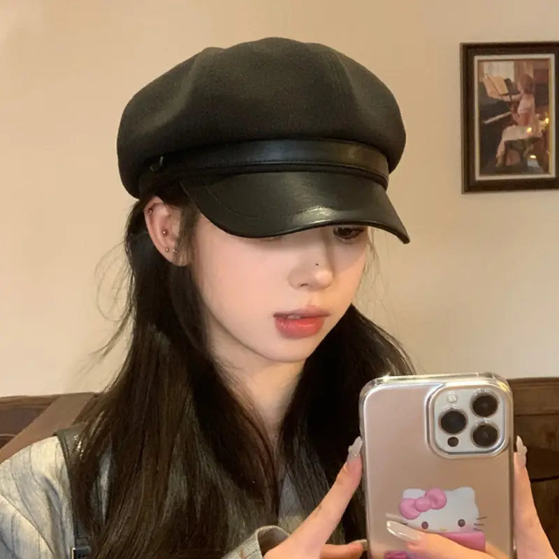 Japanese Style Woolen Beret for Women Large Cap Beige — feature 4
