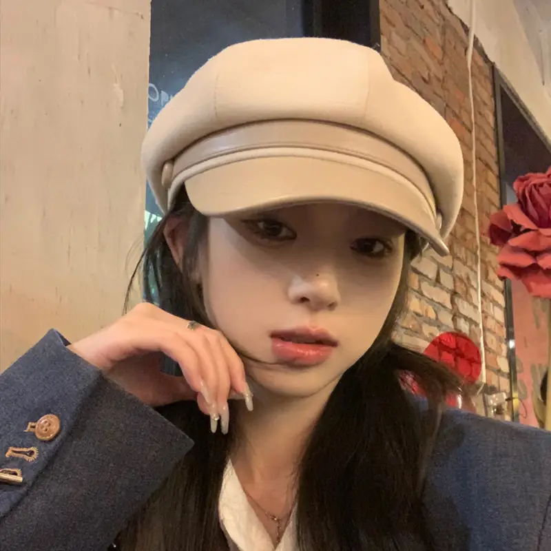 Japanese Style Woolen Beret for Women Large Cap Beige — feature 7