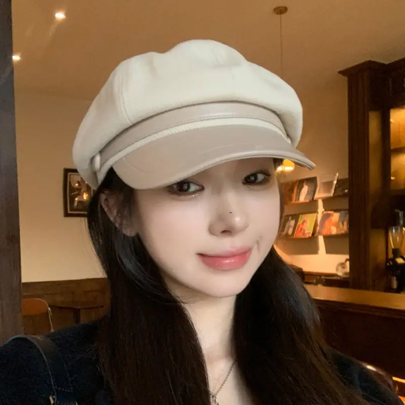 Japanese Style Woolen Beret for Women Large Cap Beige — feature 8