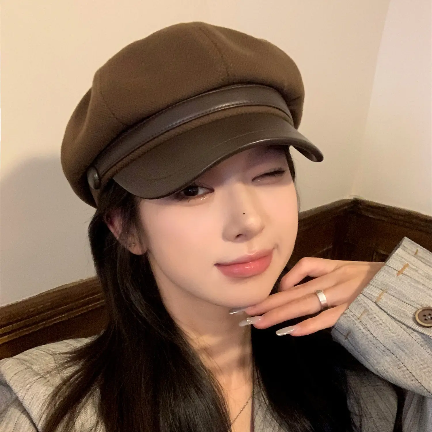 Japanese Style Woolen Beret for Women Large Cap Beige — feature 9
