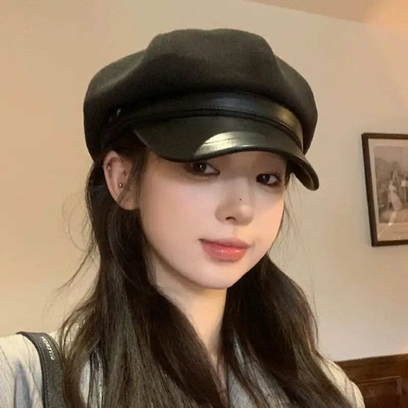 Japanese Style Woolen Beret for Women Large Cap Beige - Image 3