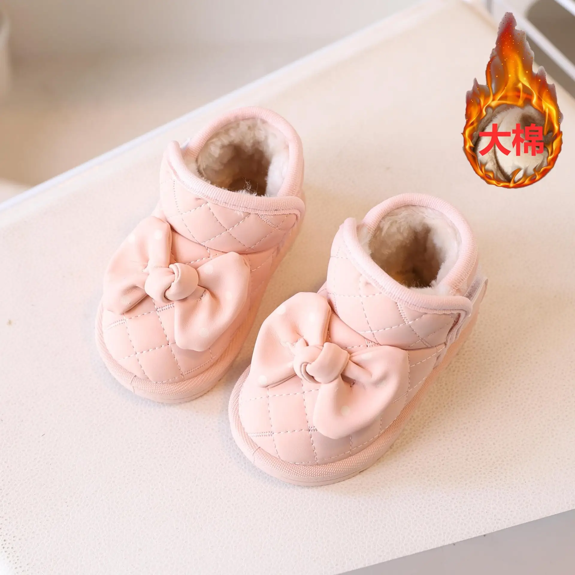 Baby Warm Fleece Lined Bowled Boots White - Image 6