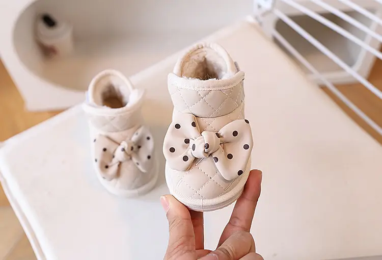 Baby Warm Fleece Lined Bowled Boots White — feature 7