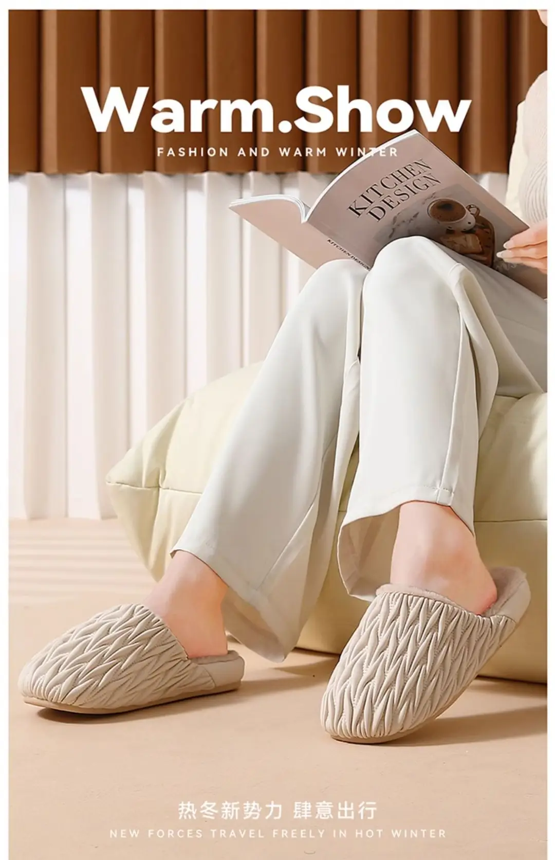 Autumn and Winter New Cotton Slippers Women's Indoor Thick Bottom PU Leather Waterproof Home Couple's fleece-lined Warm Cotton Slippers for Men — feature 1