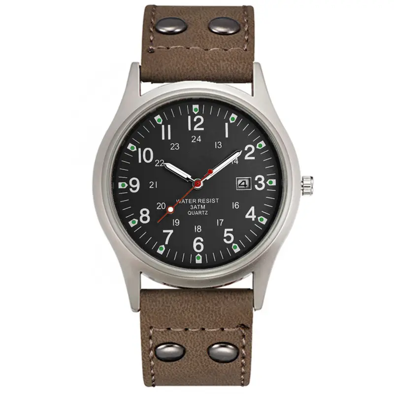 Men's Green Dial Date Quartz Leather Band Watch - Image 10