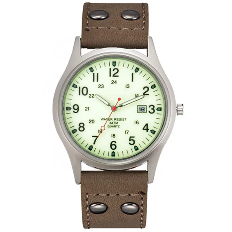 Men's Green Dial Date Quartz Leather Band Watch - Image 12