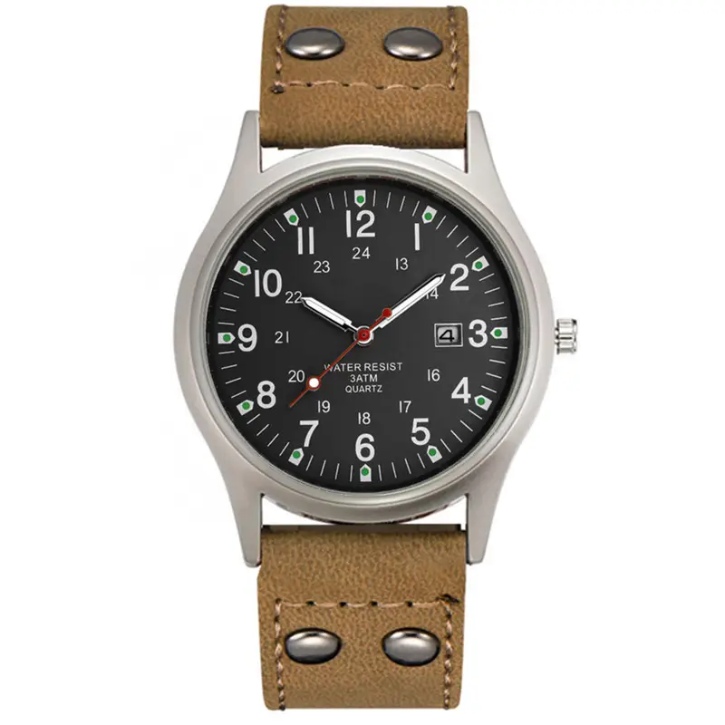 Men's Green Dial Date Quartz Leather Band Watch - Image 13