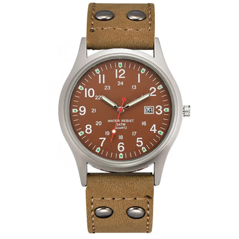 Men's Green Dial Date Quartz Leather Band Watch - Image 16