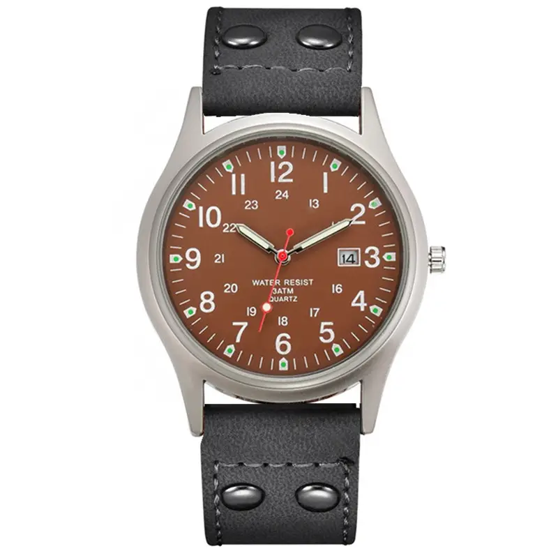 Men's Green Dial Date Quartz Leather Band Watch - Image 9