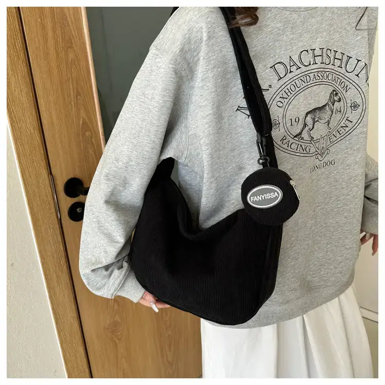 Green Textured Corduroy Shoulder Bag for Women — feature 13