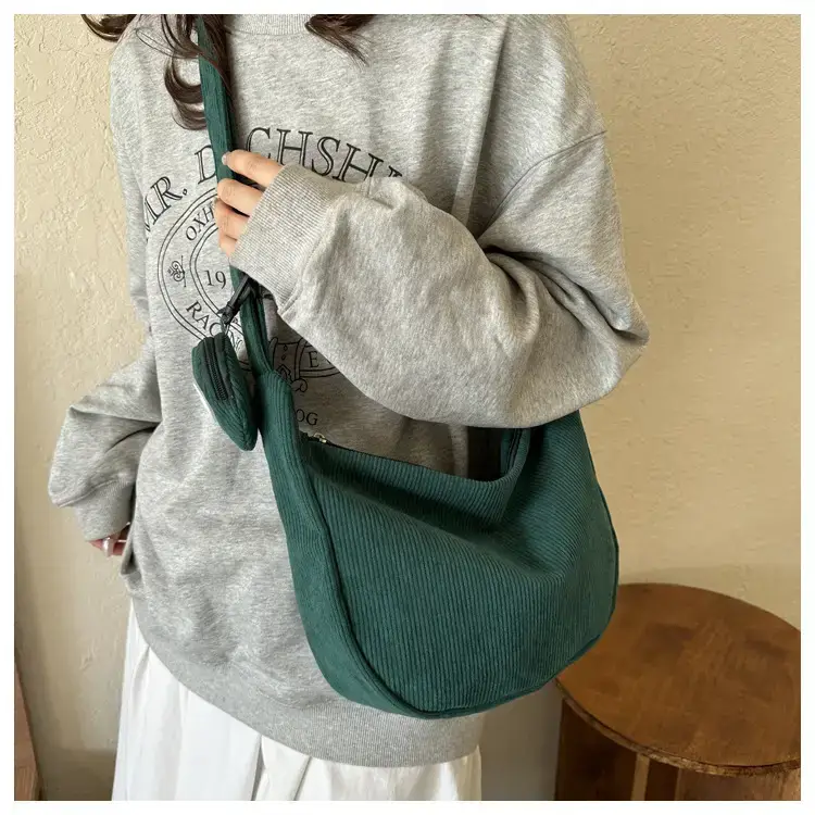 Green Textured Corduroy Shoulder Bag for Women — feature 18