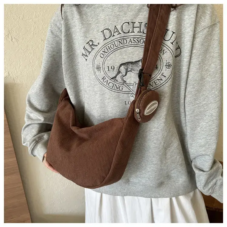 Green Textured Corduroy Shoulder Bag for Women — feature 19