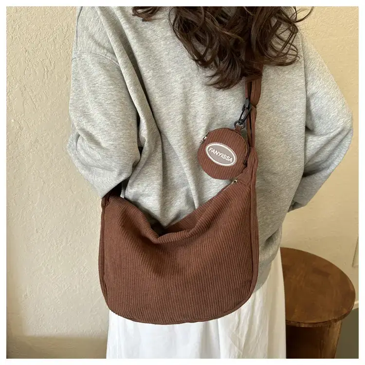 Green Textured Corduroy Shoulder Bag for Women — feature 21