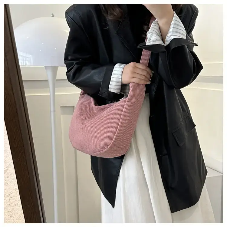 Green Textured Corduroy Shoulder Bag for Women — feature 23