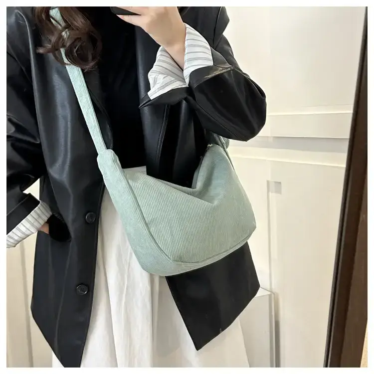 Green Textured Corduroy Shoulder Bag for Women — feature 25