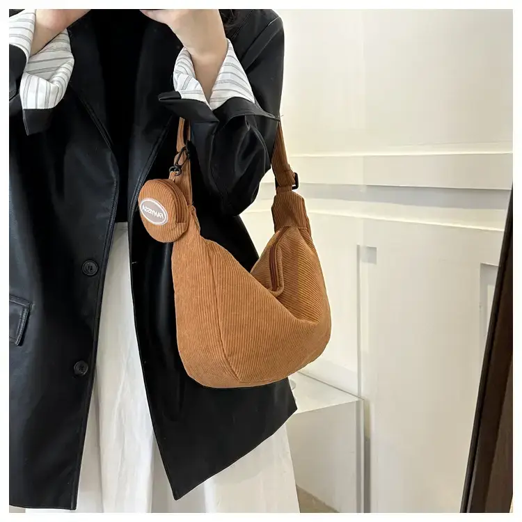 Green Textured Corduroy Shoulder Bag for Women — feature 26