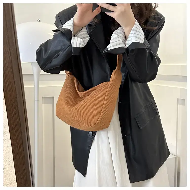 Green Textured Corduroy Shoulder Bag for Women — feature 27