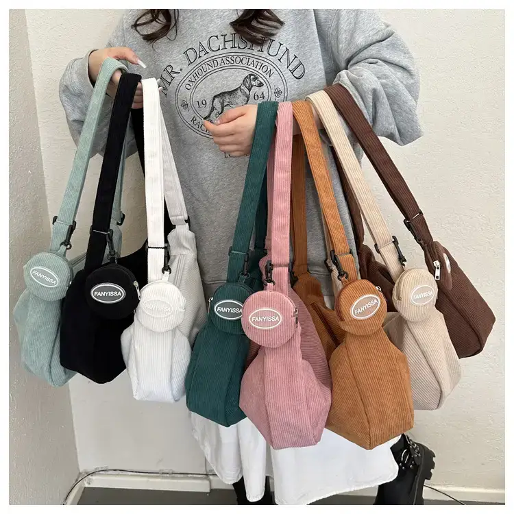 Green Textured Corduroy Shoulder Bag for Women — feature 28