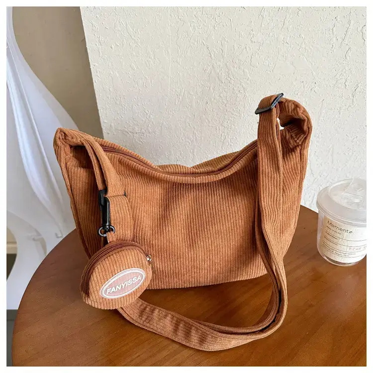 Green Textured Corduroy Shoulder Bag for Women — feature 32