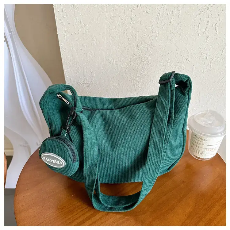 Green Textured Corduroy Shoulder Bag for Women — feature 33