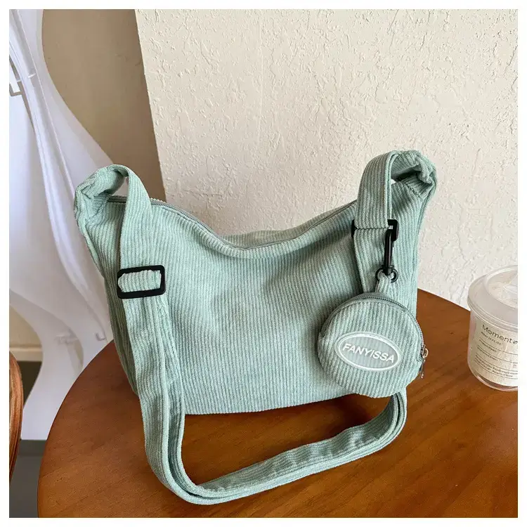 Green Textured Corduroy Shoulder Bag for Women — feature 34