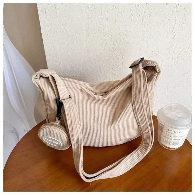 Green Textured Corduroy Shoulder Bag for Women — feature 36
