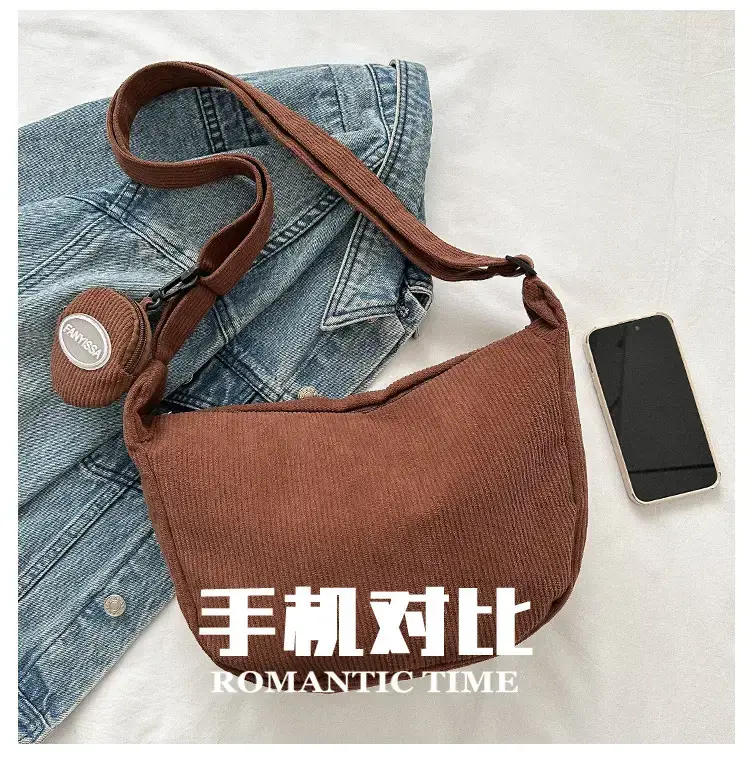 Green Textured Corduroy Shoulder Bag for Women — feature 5