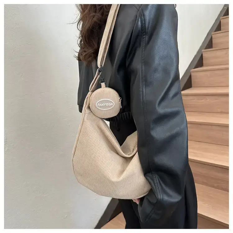 Green Textured Corduroy Shoulder Bag for Women — feature 7