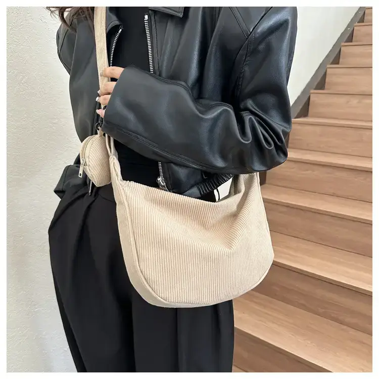 Green Textured Corduroy Shoulder Bag for Women — feature 8