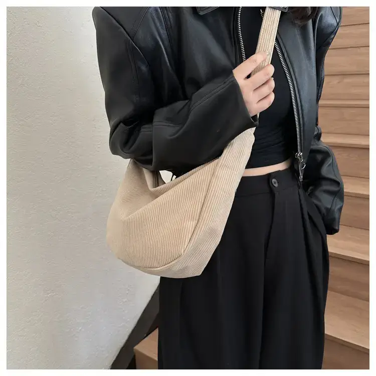 Green Textured Corduroy Shoulder Bag for Women — feature 9