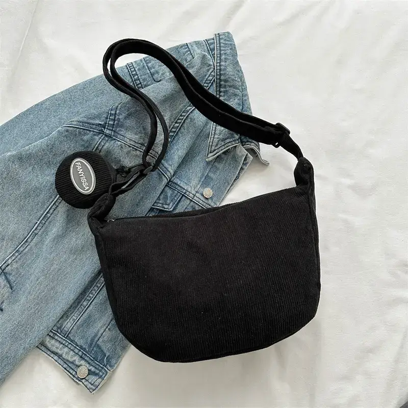 Green Textured Corduroy Shoulder Bag for Women - Image 2