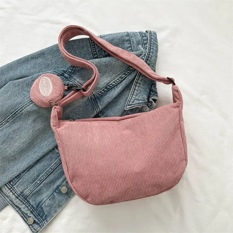 Green Textured Corduroy Shoulder Bag for Women - Image 4