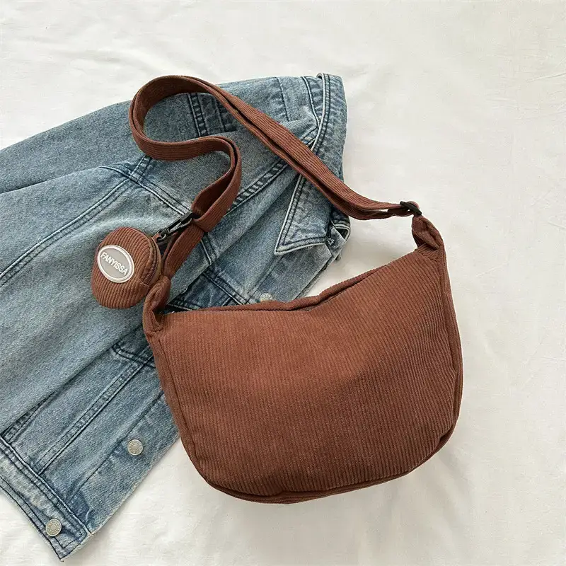 Green Textured Corduroy Shoulder Bag for Women - Image 7